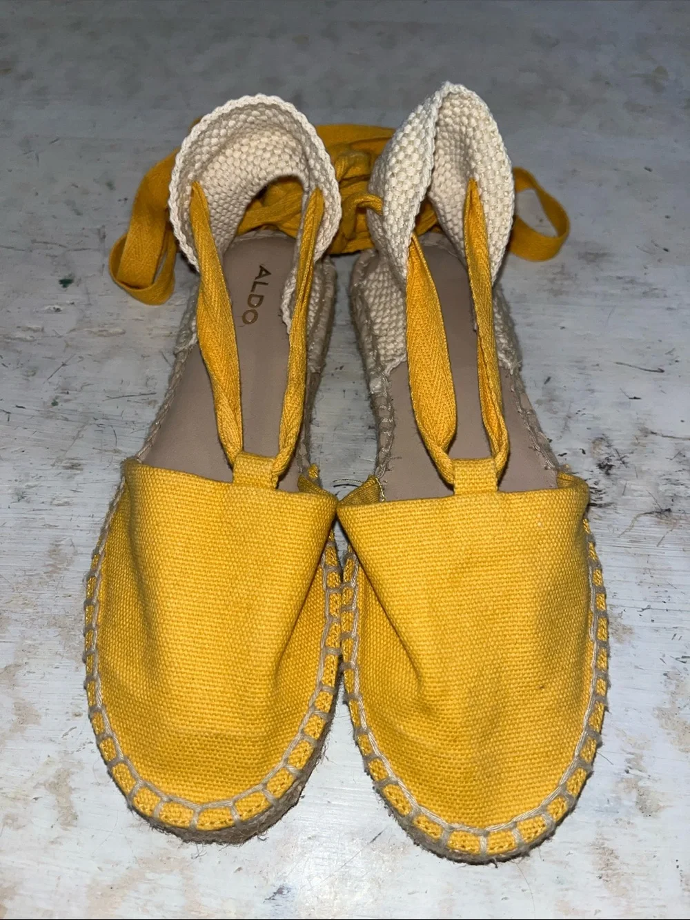 ALDO Seniorita wrap tie espadrilles in yellow | size 6.5